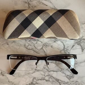 Burberry Black Semi-Rimless Glasses with Signature Check Case